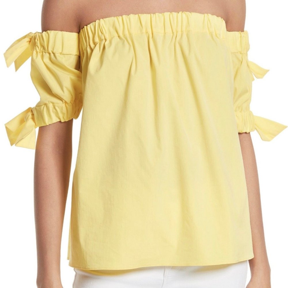 Milly Bow Details Off-the-Shoulder Elasticized Neckline Top Size S Yellow